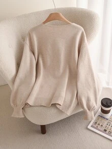 CosyJoli Plus Size Casual Lace-Up Loose Knit Cardigan, Winter Fall Fall/Winter - Apricot - View 3