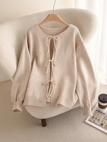 CosyJoli Plus Size Casual Lace-Up Loose Knit Cardigan, Winter Fall Fall/Winter - Apricot - View 9