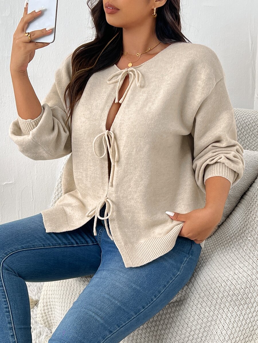 CosyJoli Plus Size Casual Lace-Up Loose Knit Cardigan, Winter Fall Fall/Winter