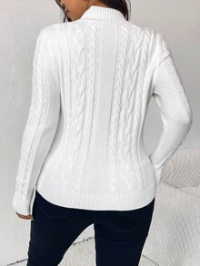 SHEIN Frenchy 大码休闲纹理修身高领纯色毛衣，适合冬季 - 白色 - 查看 4