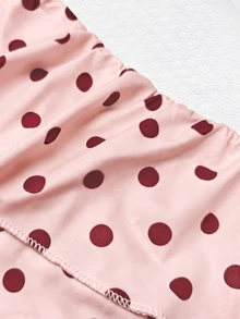 Lucivie Women's Polka Dot Contrast Color Ruffle Open Shoulder Waist-Cinching Faux Button Top, Spring/Summer French Romantic White, Suitable For Dating And Daily Wear - Multicolor - View 4