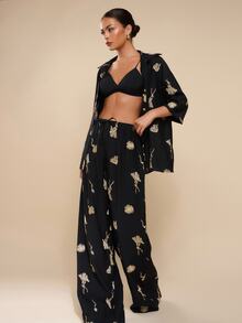 COSMINA Women Embroidery Decor Casual Versatile Straight Leg Pants For Everyday Wear - Black - View 5