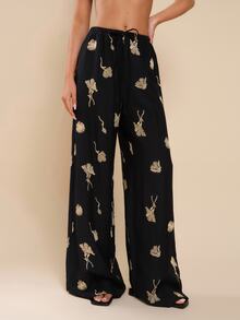 COSMINA Women Embroidery Decor Casual Versatile Straight Leg Pants For Everyday Wear - Black - View 4