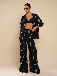 COSMINA Women Embroidery Decor Casual Versatile Straight Leg Pants For Everyday Wear - Black - View 1