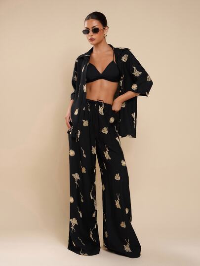 COSMINA Pantalones rectos versátiles y casuales con decoración bordada para uso diario de mujer