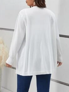 SHEIN Frenchy 大尺碼純色休閒柔軟修身得體設計女款開襟衫，秋季/辦公正式工作白色女裝 - 白色 - 查看 3