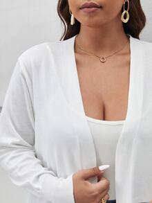 SHEIN Frenchy 大尺碼純色休閒柔軟修身得體設計女款開襟衫，秋季/辦公正式工作白色女裝 - 白色 - 查看 7
