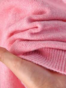 CosyJoli Plus Size Casual Lace Splice Round Neck Pullover Pink Mesh Sweater,Fall Clothes For Women Autumn Fall/Winter - Pink - View 8