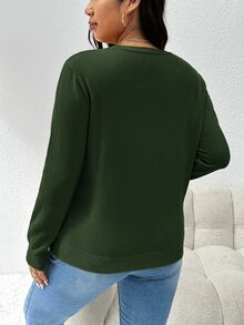 CosyJoli 女式大码休闲百搭纯色开衫，百搭，冬季 - 軍綠色 - 查看 12