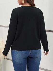 SHEIN Frenchy 冬季纯色纽扣前开衫 - 黑色 - 查看 4