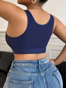 Plus Size Simple Solid Color Front Closure Wireless Bra - Navy Blue - View 2