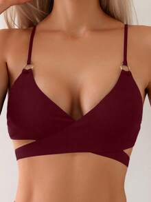 Swim Basics Women's Solid Color Spaghetti Strap Sexy Bikini Swimwear Set, Summer Beach Burgundy Purple - Burgundy - View 5