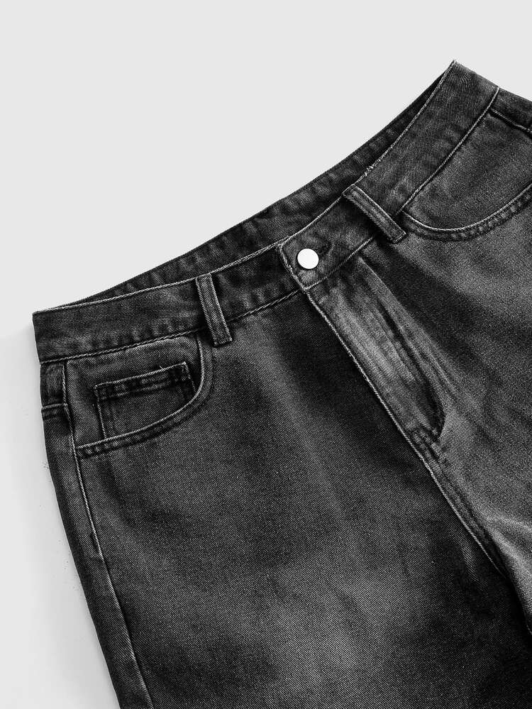 ROMWE MEN Men's Fashion Back Ghost Face Print Heavy Wash Denim Jeans - Black - View 3