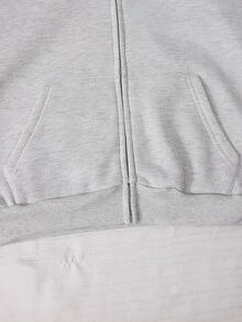 SHEIN 1件女童連帽長袖拉鍊夾克，背面與袖子飾有蝴蝶結刺繡 - 淺灰色 - 查看 6