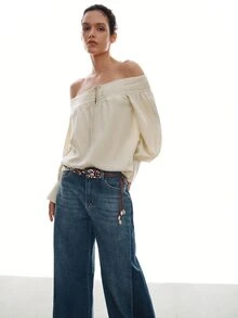 MOTF PREMIUM URBAN CHIC OFF SHOULDER ELEGANT LOOSE BLOUSE AUTUMN/WINTER, BACK TO SCHOOL - Apricot - View 7