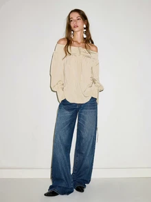 MOTF PREMIUM URBAN CHIC OFF SHOULDER ELEGANT LOOSE BLOUSE AUTUMN/WINTER, BACK TO SCHOOL - Apricot - View 3