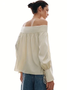 MOTF PREMIUM URBAN CHIC OFF SHOULDER ELEGANT LOOSE BLOUSE AUTUMN/WINTER, BACK TO SCHOOL - Apricot - View 5