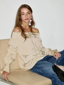 MOTF PREMIUM URBAN CHIC OFF SHOULDER ELEGANT LOOSE BLOUSE AUTUMN/WINTER, BACK TO SCHOOL - Apricot - View 4