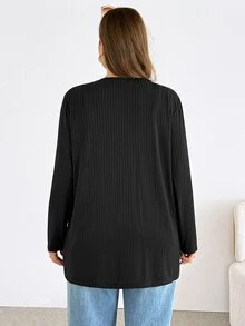 SHEIN Essnce Plus Size Women's Fashion Casual Loose Comfortable Basic Versatile Long Sleeve Black Cardigan, Spring/Summer Outfit, Minimalist Style, Work Top - Black - View 3