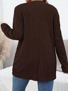 SHEIN Essnce 大尺碼女款秋季新款時尚長袖純色口袋外套/冬季辦公通勤黑色休閒正裝 - 咖啡棕 - 查看 3