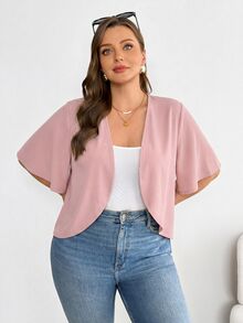 SHEIN Essnce 大码女装春夏时尚休闲舒适日常百搭短袖黑色开衫，夏季外套，外出上衣，办公穿着，度假装扮 - 粉色 - 查看 3
