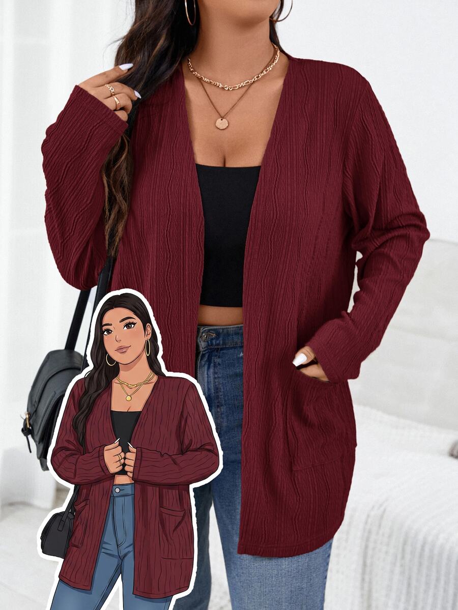 SHEIN Essnce Plus Size Casual Solid Color Double Pocket Jacket, Autumn/Winter Fall