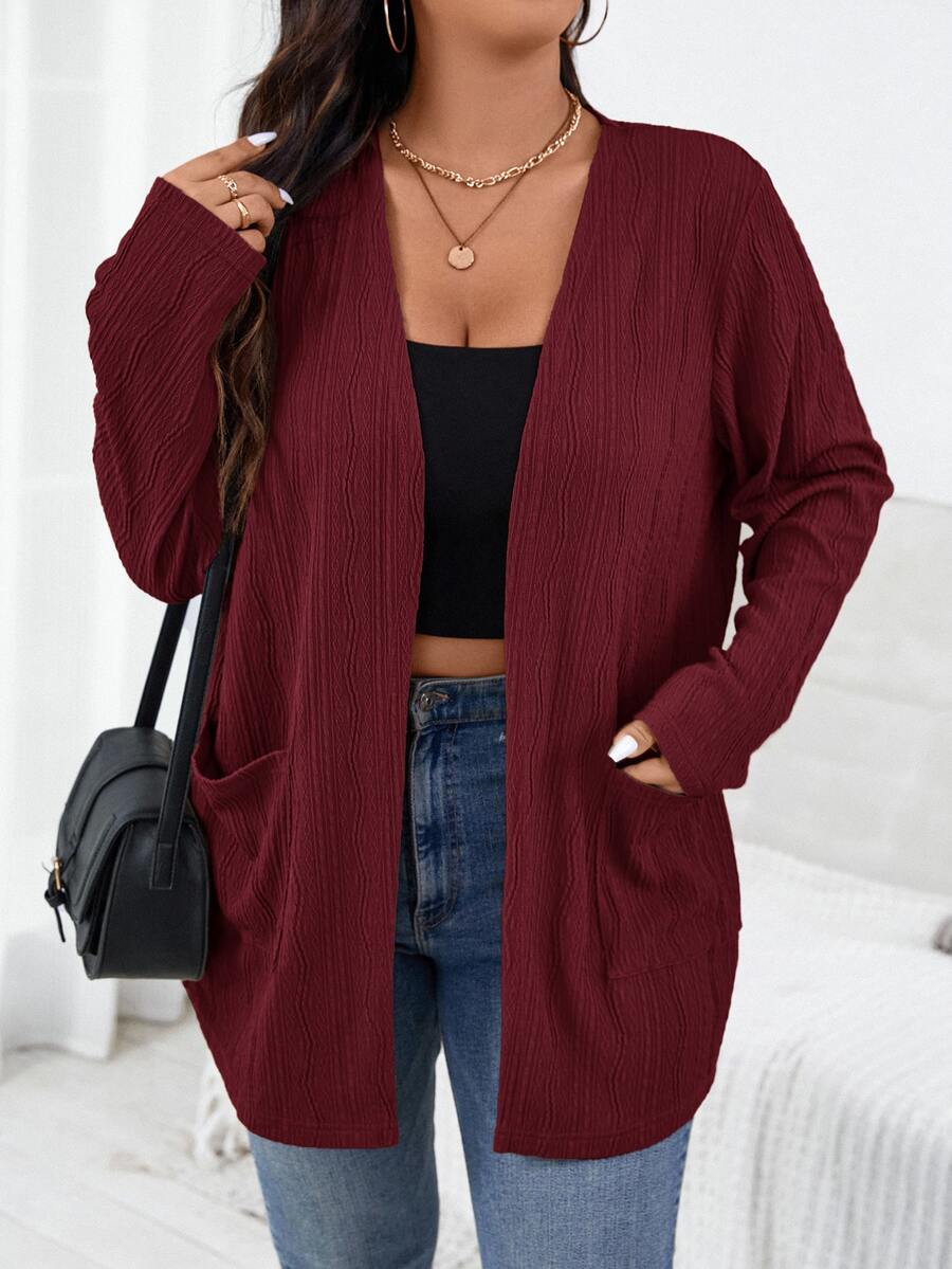 SHEIN Essnce Plus Size Casual Solid Color Double Pocket Jacket, Autumn/Winter Fall