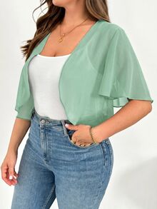 SHEIN Essnce 大尺碼女款秋季時尚休閒優雅寬鬆舒適透氣涼爽日常透視派對 - 薄荷綠 - 查看 4