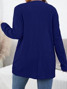 SHEIN Essnce 大尺碼女款秋季新款時尚長袖雙口袋外套，適合辦公室、時裝週，商務休閒風格 - 寶藍色 - 查看 2
