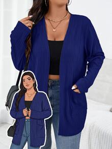 SHEIN Essnce 大尺碼女款秋季新款時尚長袖雙口袋外套，適合辦公室、時裝週，商務休閒風格 - 寶藍色 - 查看 6