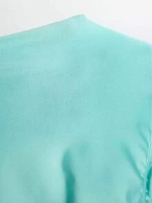 Rina Fox Women's Solid Color Deep V-Neck Tie Shoulder Short Sleeve Fashion Sexy Patchwork Top - Mint Blue - View 3