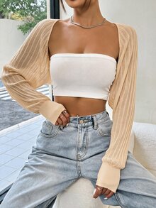 SHEIN EZwear Women Lightweight Cardigans - Apricot - View 4