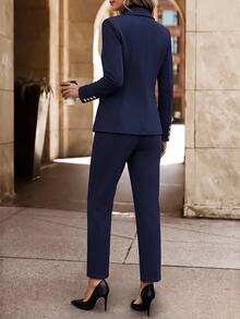 Ellevyn Women's New Summer/ Elegant Casual Classy Professional Blazer Pants Set, Suitable For Commuting Teachers' Day Business Office Formal Navy Blue - Navy Blue - View 5