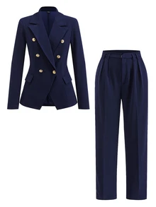 Ellevyn Women's New Summer/ Elegant Casual Classy Professional Blazer Pants Set, Suitable For Commuting Teachers' Day Business Office Formal Navy Blue - Navy Blue - View 3