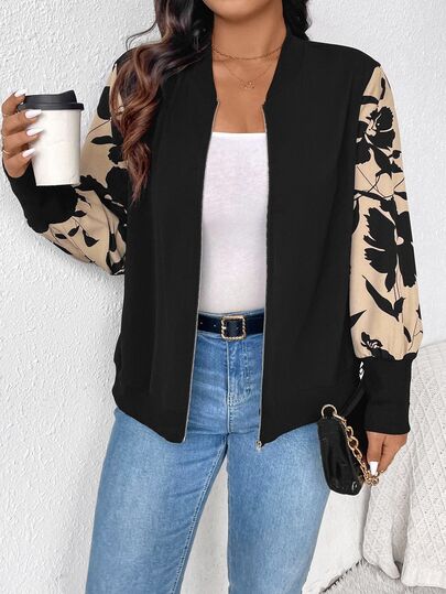 SHEIN Frenchy Damen Jacke in großen Größen mit leichtem Blumenpatchwerkdesign