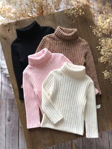 SHEIN 女童小女孩秋冬休閒百搭素色高領T恤 - 彩色 - 查看 4