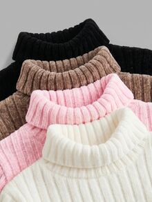 SHEIN 女童小女孩秋冬休閒百搭素色高領T恤 - 彩色 - 查看 6