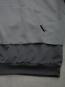 SUMWON Color Block Oversized Hoodie With Deconstructed Raw Edge Hem Layered Sleeve Detail And Centre Pocket Fall Winter Essential - Dark Grey - View 4
