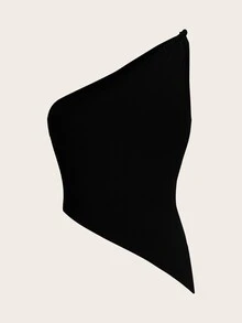 Siren Gaze 情人节勃艮第红色扭纹单肩上衣优雅修身女士上衣 - 黑色 - 查看 8