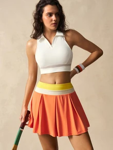 VARSIVA Women's Casual Contrast Color Waistband Tennis Sports Skirt Shorts - Multicolor - View 8