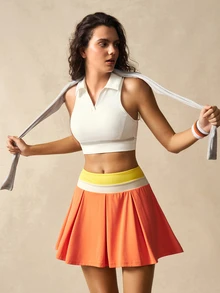 VARSIVA Women's Casual Contrast Color Waistband Tennis Sports Skirt Shorts - Multicolor - View 6