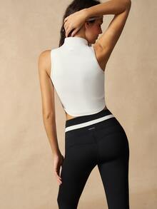 VARSIVA Solid Color Front Zip Slim Fit Sports Tank Top - Black and White - View 7