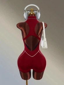Amplova Women's Zipper Front Sleeveless Sports Romper - Red - View 2