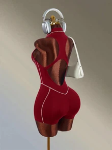 Amplova Women's Zipper Front Sleeveless Sports Romper - Red - View 10