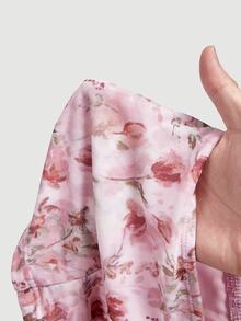SHEIN MOD 女款花卉圖案金屬裝飾時尚掛脖上衣 - 粉色 - 查看 7