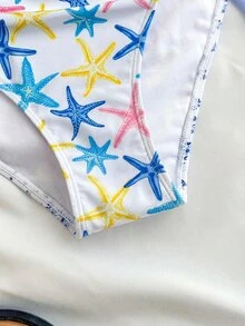 SHEIN Tween Girl Colorful Print One-Piece Swimwear Seashell Swimwear Starfish Bathing Suit Summer Swimwear For Girls - Multicolor - View 8