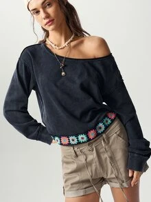 Bohemela 女款秋冬休閒黑色針織運動衫，附手工編織緞帶裝飾，適合假日穿搭、鄉村音樂會、萬聖節、新年 - 黑色 - 查看 6