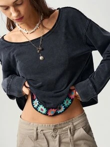 Bohemela 女款秋冬休閒黑色針織運動衫，附手工編織緞帶裝飾，適合假日穿搭、鄉村音樂會、萬聖節、新年 - 黑色 - 查看 4