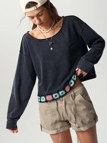Bohemela 女款秋冬休閒黑色針織運動衫，附手工編織緞帶裝飾，適合假日穿搭、鄉村音樂會、萬聖節、新年 - 黑色 - 查看 9