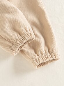 SHEIN Playful Pals 2件組幼童男童上衣+長褲，可愛卡其色羅紋鈕扣口袋翻領長袖正裝，適合生日派對、秋季假期、聖誕節，素色 - 卡其色 - 查看 6
